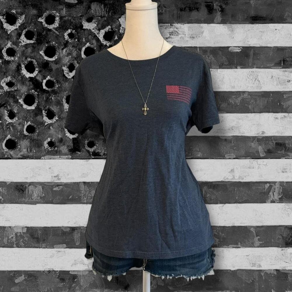 Muted heather grey pink american flag tee